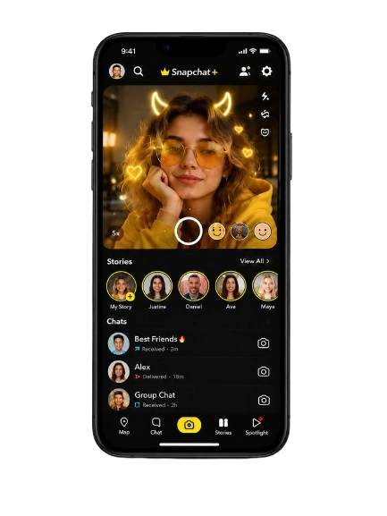 Snapchat Plus APK mobile home screen mockup